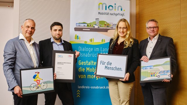 Abschlussveranstaltung: Gerhard Becher (cima), Julian Isken (Landkreis Osnabrück, Referat S), Anna Kebschull (Landrätin), Winfried Wilkens (Kreisrat)